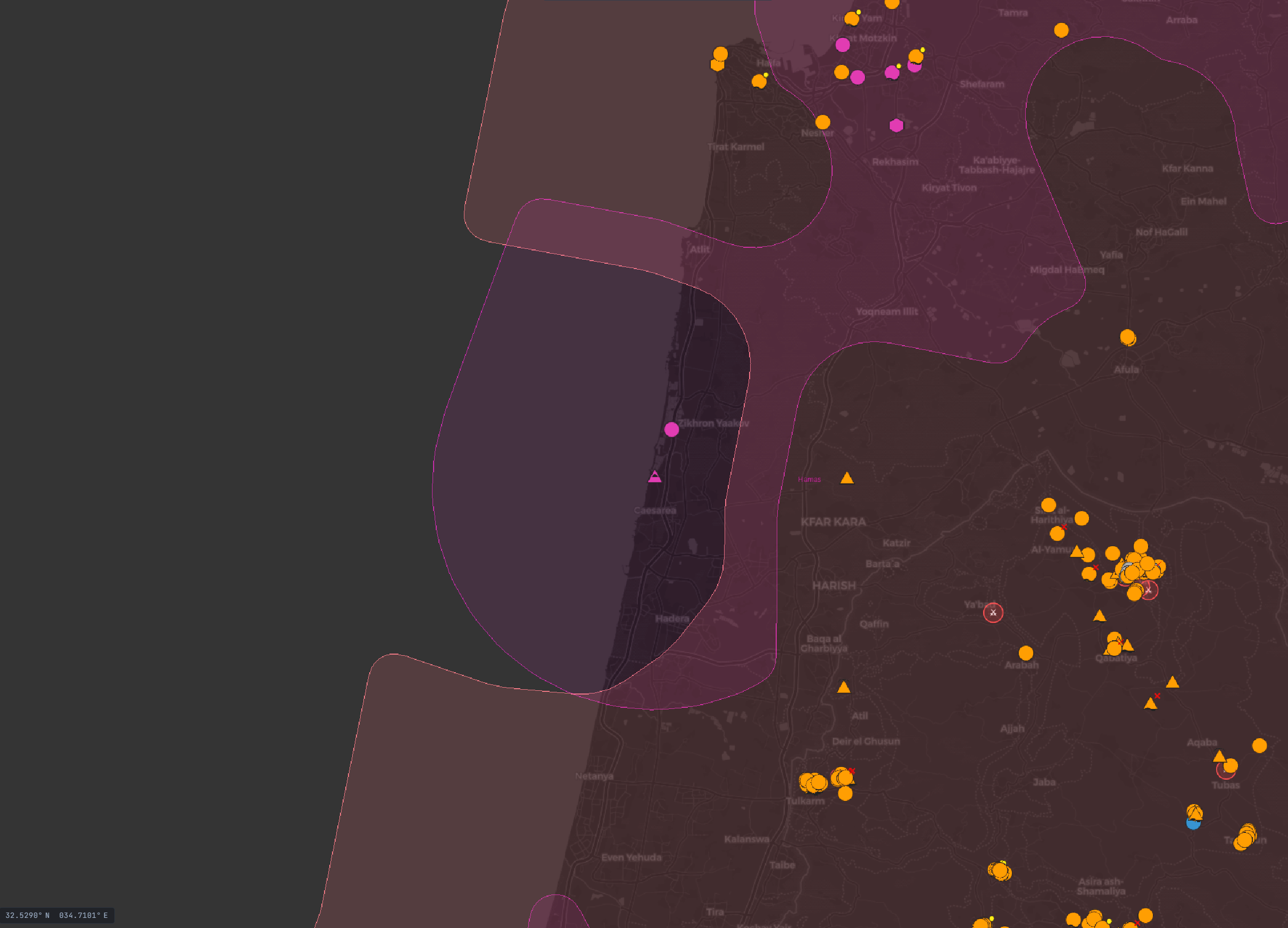 Battlespace view — actor control overlays and classified event markers